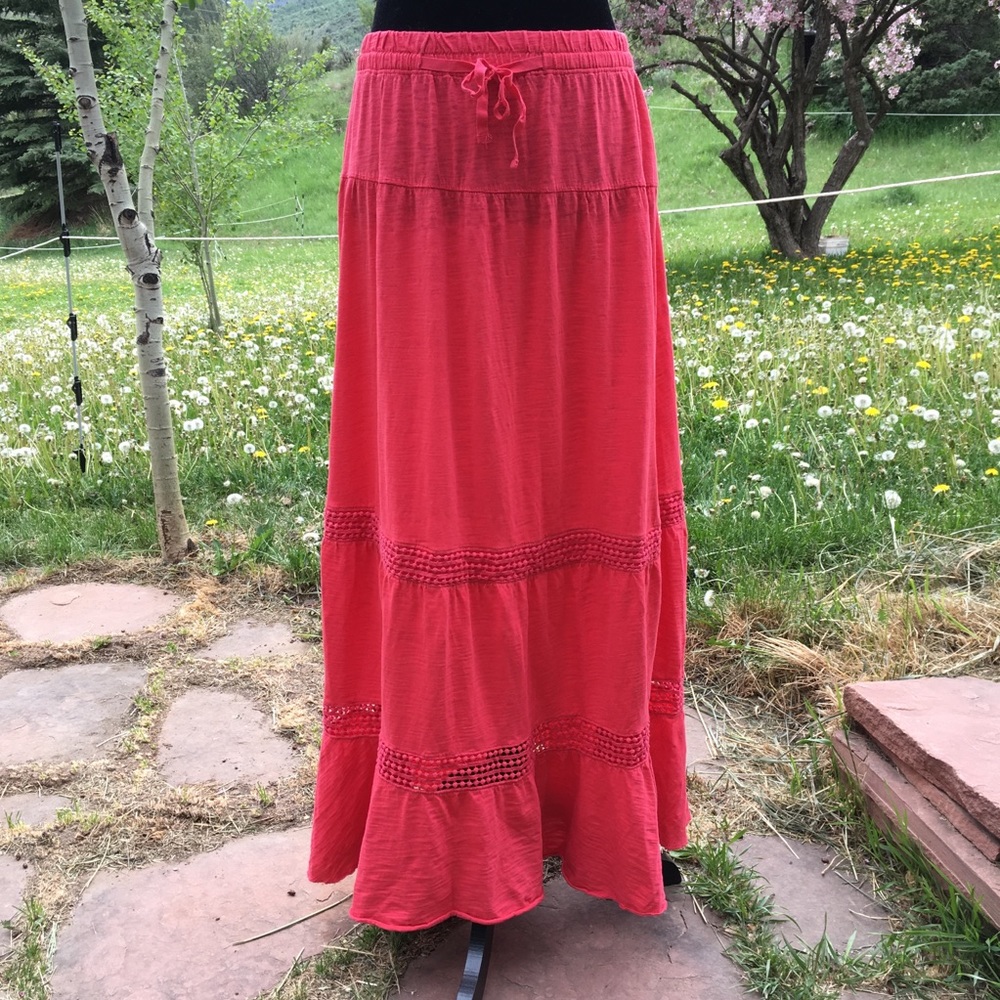 Old Navy Coral Maxi Skirt with Crochet Detail